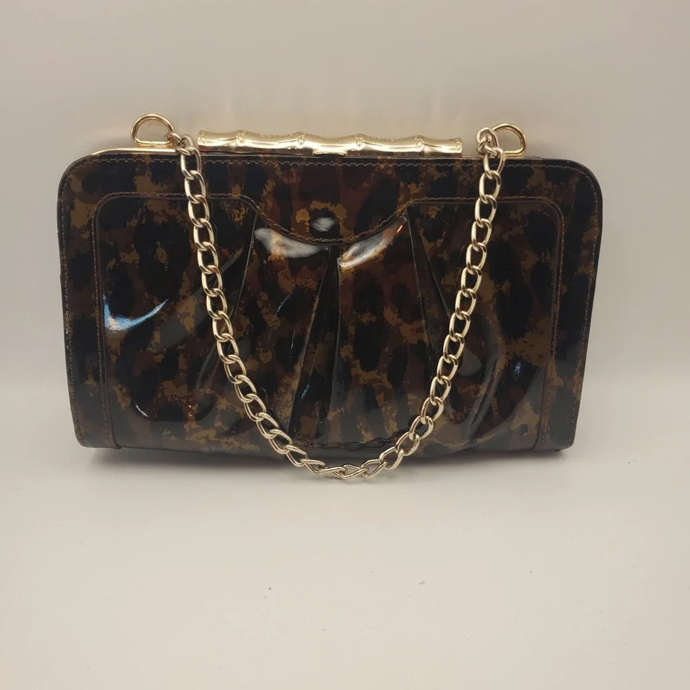 Elaine Turner Clutch‎ Purse Clasp Animal Print Organizer Chain Strap Formal Vtg